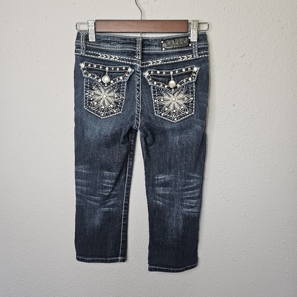 LA Idol Girls Size 12 Capri Jeans Denim Embroidered Bling Pockets Y2K - Picture 7 of 14